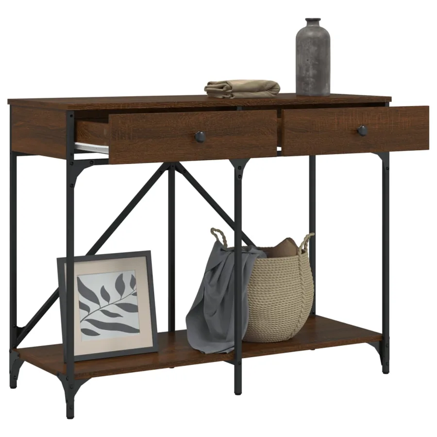 Table console chêne marron 100x39x78,5 cm bois d'ingénierie - 4