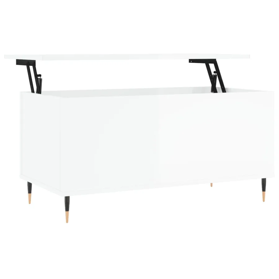 Table basse Blanc brillant 90x44,5x45 cm Bois d'ingénierie - 2