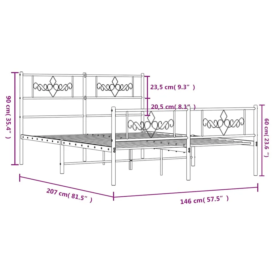 Cadre de lit métal sans matelas et pied de lit blanc 140x200 cm - 9