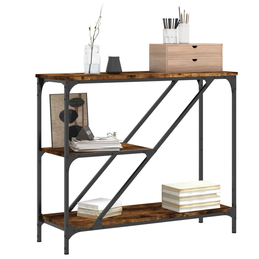 Table console chêne fumé 88,5x30x75 cm bois d'ingénierie - 3