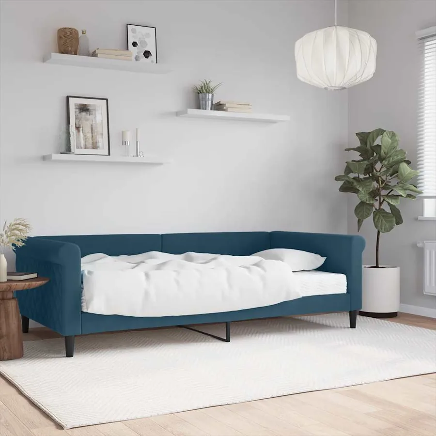 Lit de jour avec matelas bleu 100x200 cm velours