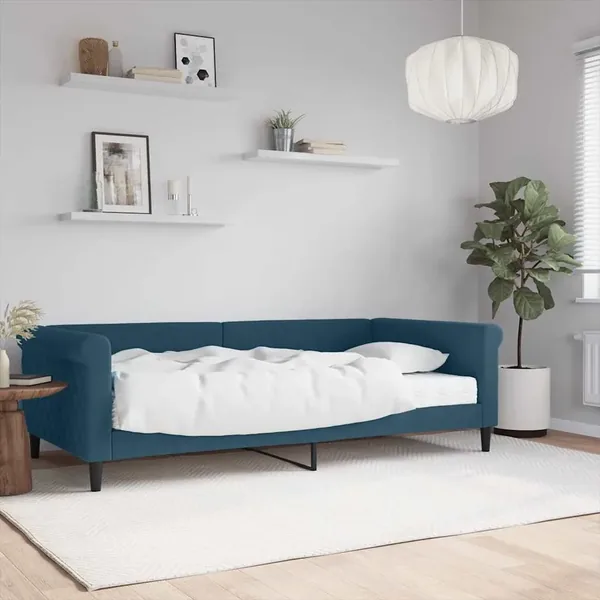 Lit de jour avec matelas bleu 100x200 cm velours