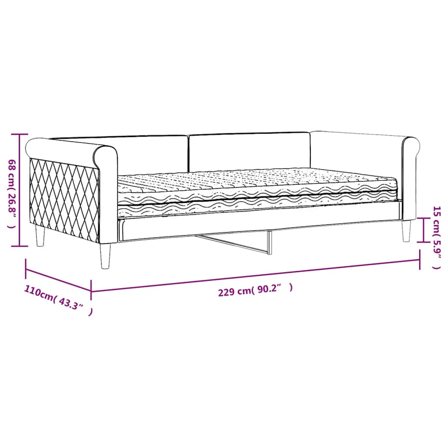 Lit de jour avec matelas bleu 100x200 cm velours - 12