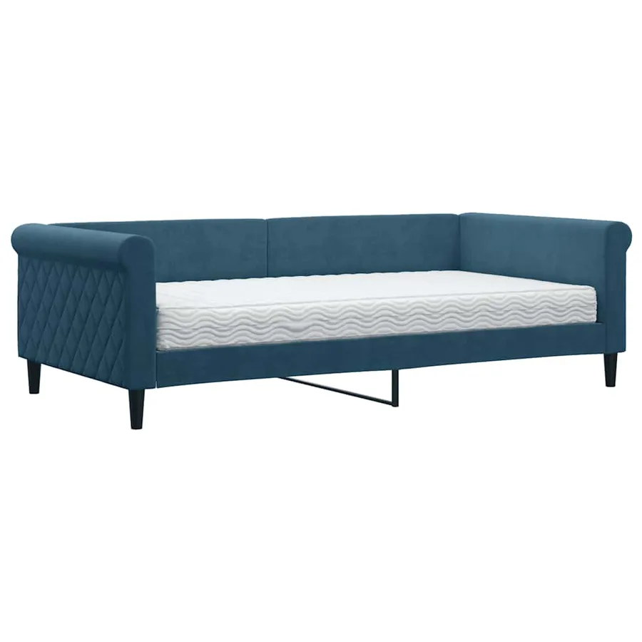 Lit de jour avec matelas bleu 100x200 cm velours - 2