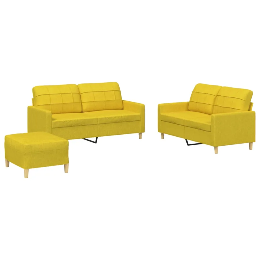 Ensemble de canapés 3 pcs avec coussins Jaune clair Tissu - 2