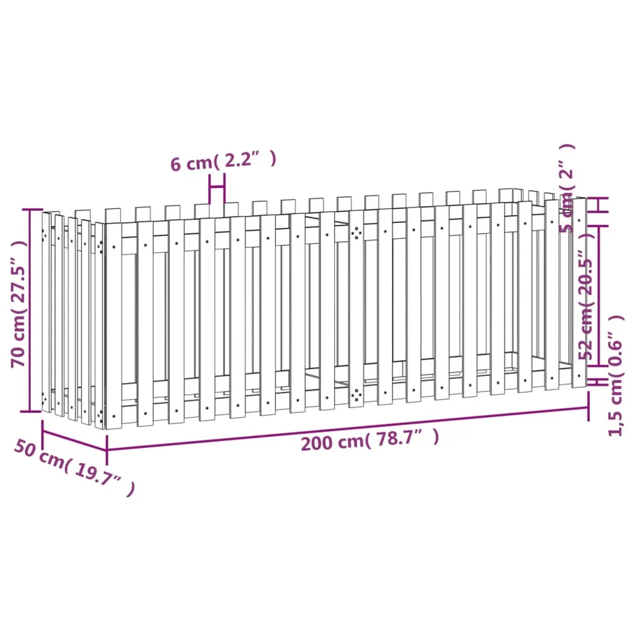 Lit surélevé de jardin design de clôture 200x50x70cm pin massif - 9