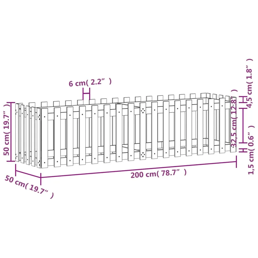 Lit surélevé de jardin design de clôture 200x50x50cm pin massif - 9