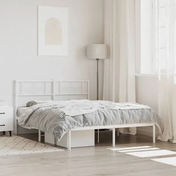 Cadre de lit métal sans matelas et tête de lit blanc 120x200 cm