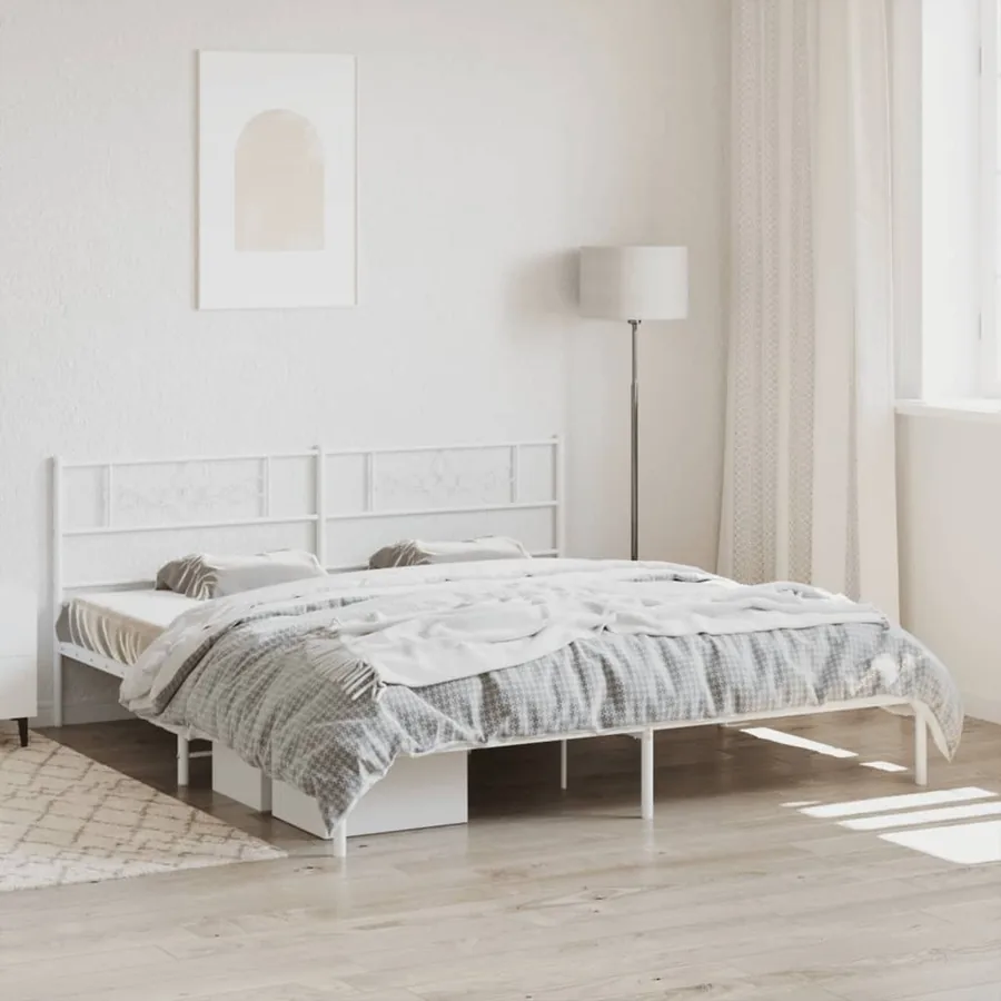 Cadre de lit métal sans matelas et tête de lit blanc 200x200 cm