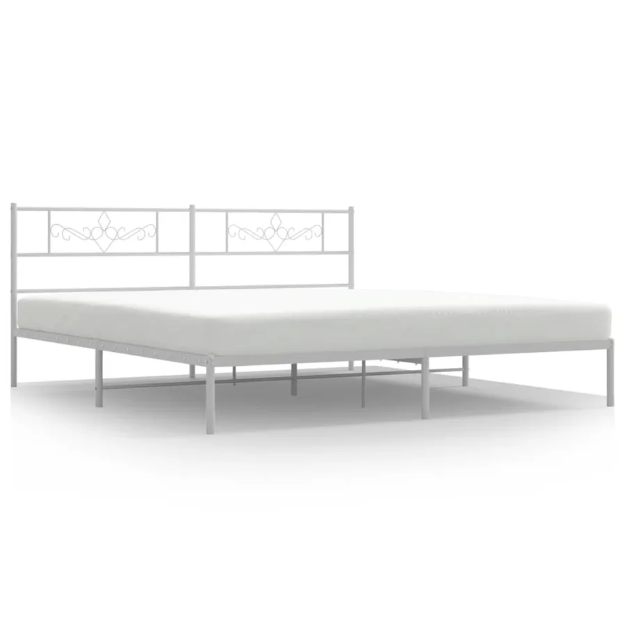 Cadre de lit métal sans matelas et tête de lit blanc 200x200 cm - 2