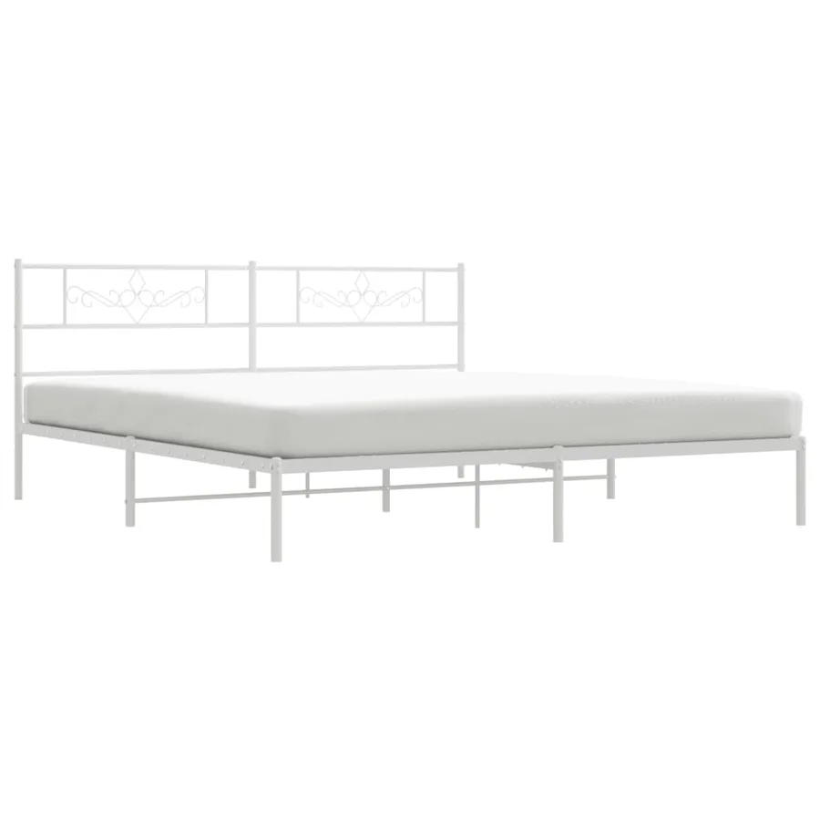 Cadre de lit métal sans matelas et tête de lit blanc 200x200 cm - 4