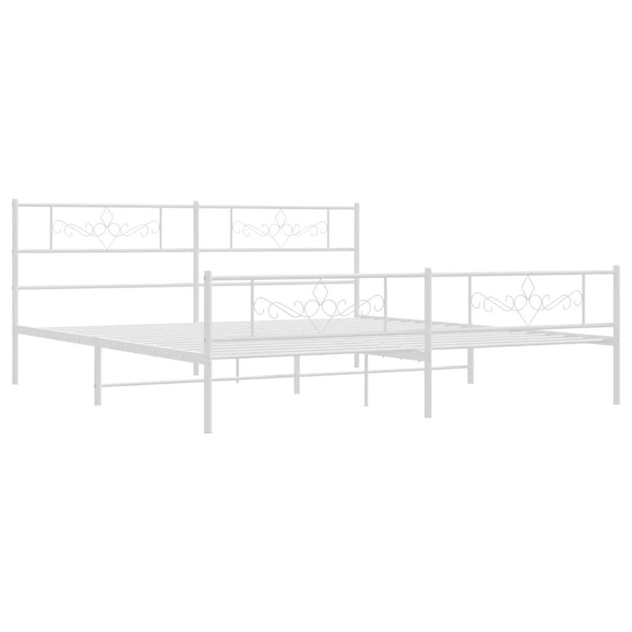 Cadre de lit métal sans matelas et pied de lit blanc 193x203 cm - 3