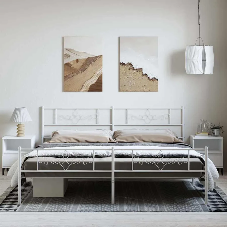 Cadre de lit métal sans matelas et pied de lit blanc 193x203 cm - 4