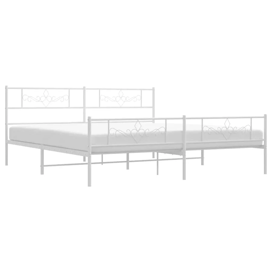 Cadre de lit métal sans matelas et pied de lit blanc 193x203 cm - 5