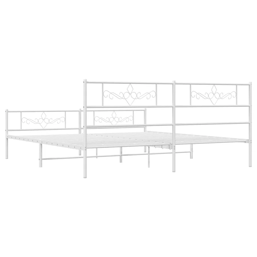 Cadre de lit métal sans matelas et pied de lit blanc 193x203 cm - 8