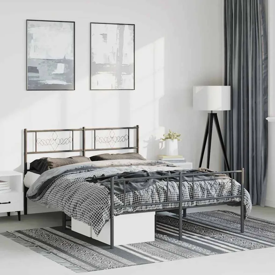 Cadre de lit métal sans matelas avec pied de lit noir 150x200cm