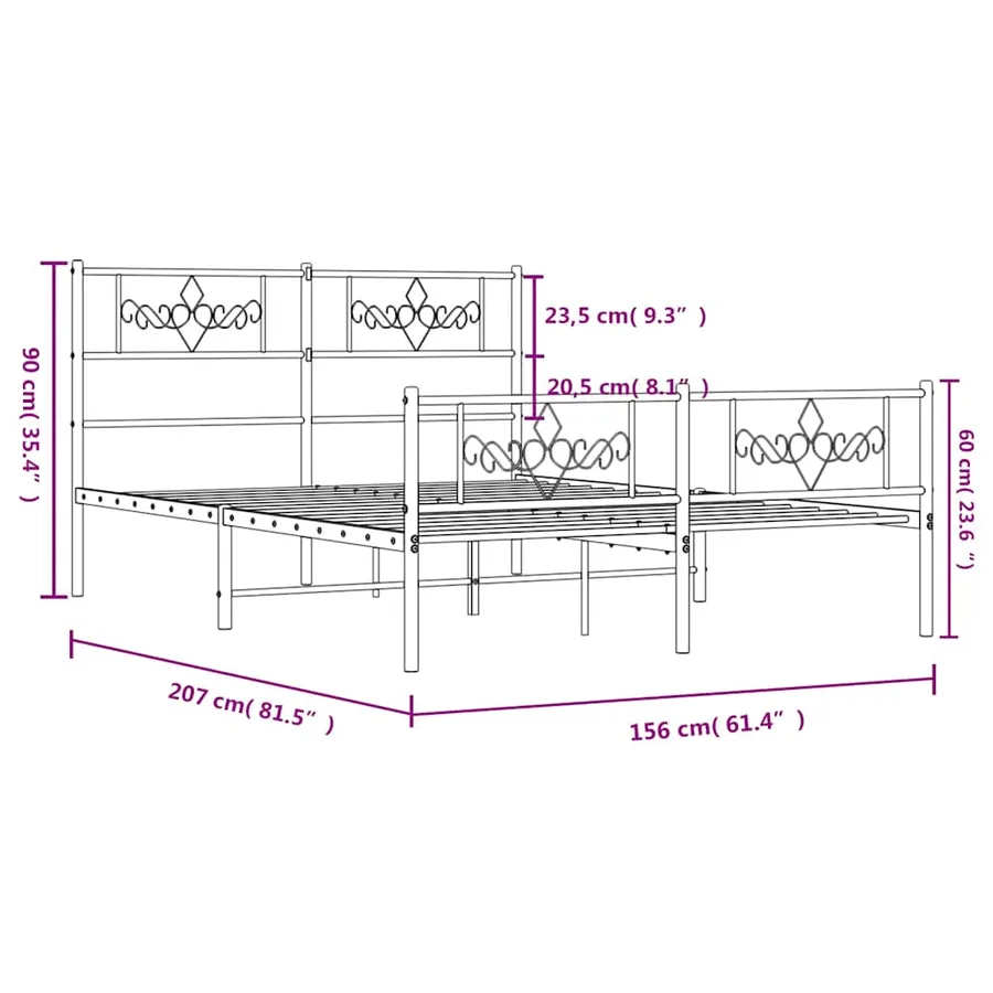 Cadre de lit métal sans matelas avec pied de lit noir 150x200cm - 10