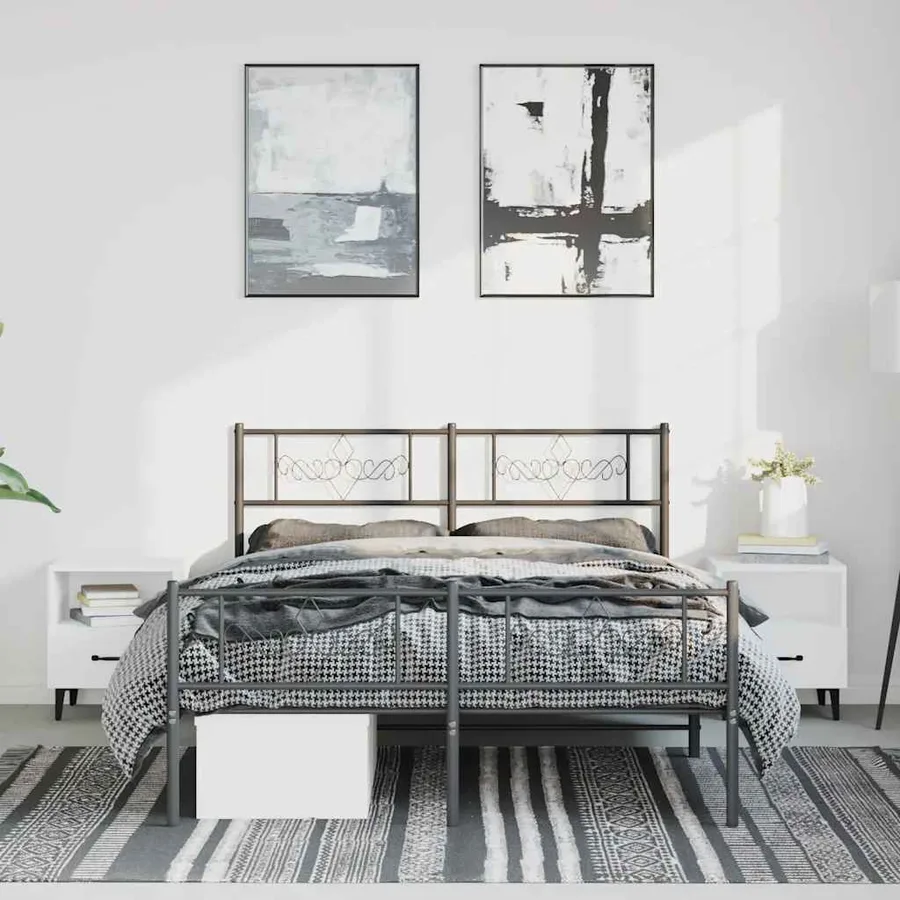 Cadre de lit métal sans matelas avec pied de lit noir 150x200cm - 4