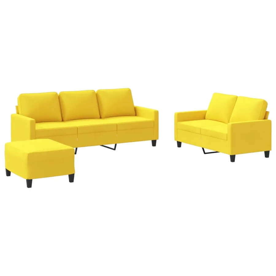 Ensemble de canapés 3 pcs avec coussins Jaune clair Tissu - 2