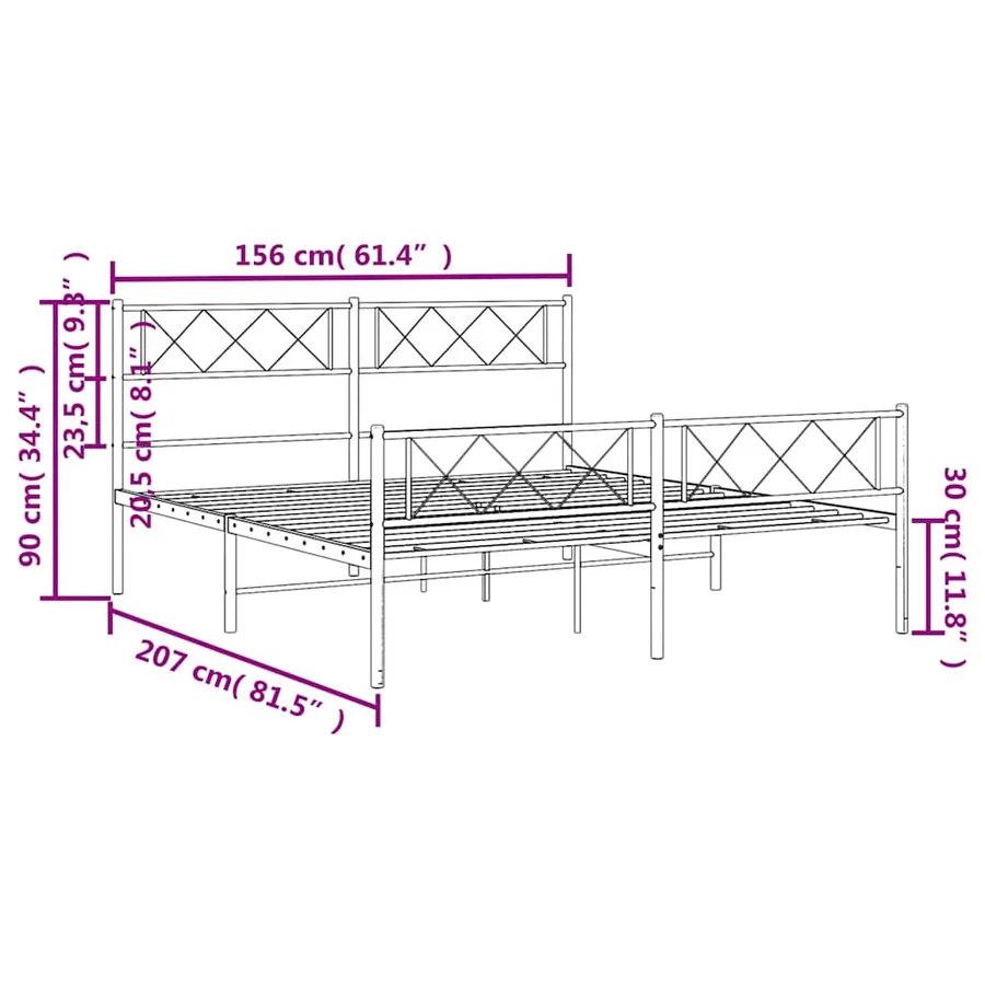 Cadre de lit métal sans matelas avec pied de lit noir 150x200cm - 10