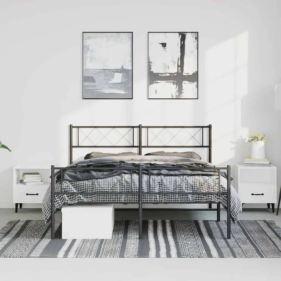 Cadre de lit métal sans matelas avec pied de lit noir 150x200cm - 3