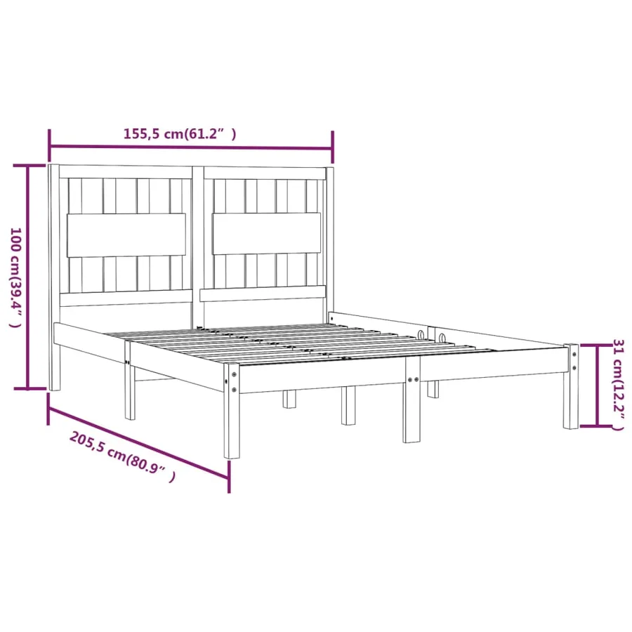 Cadre de lit sans matelas bois de pin massif - 6