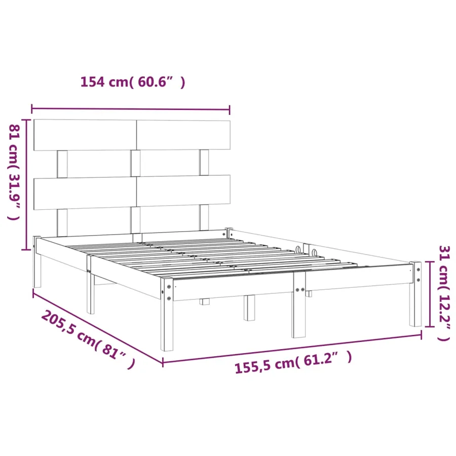 Cadre de lit sans matelas 150x200 cm bois massif - 6