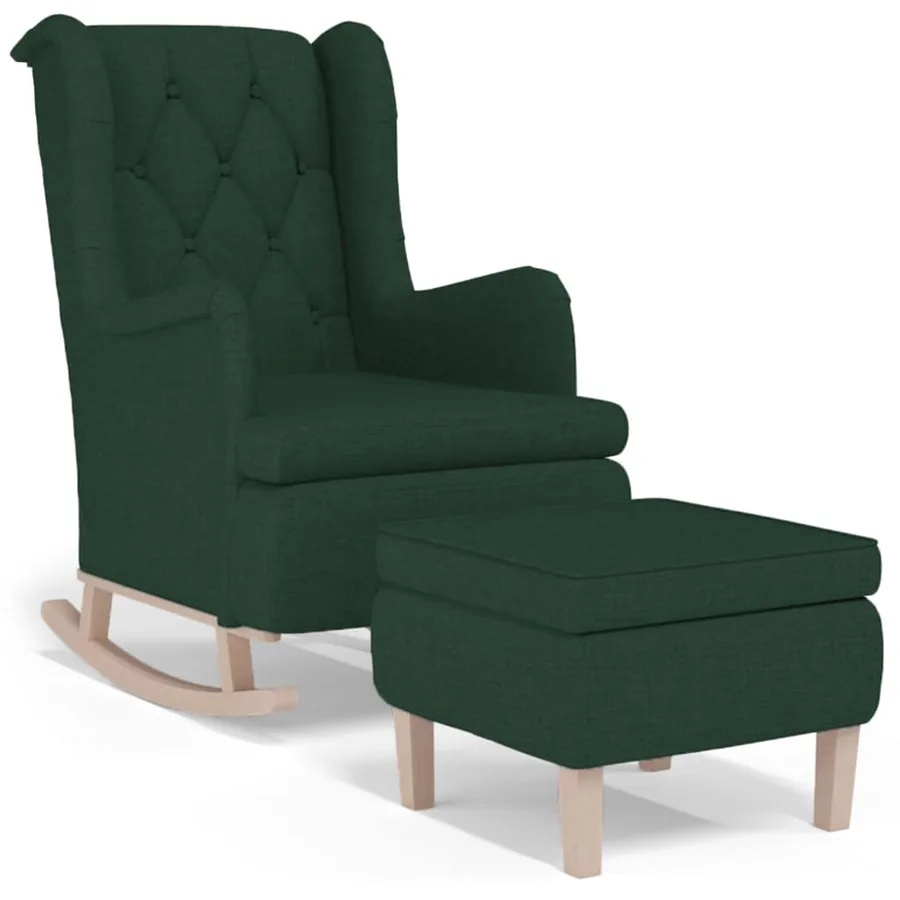 Fauteuil avec pieds à bascule et tabouret Vert foncé Tissu - 2