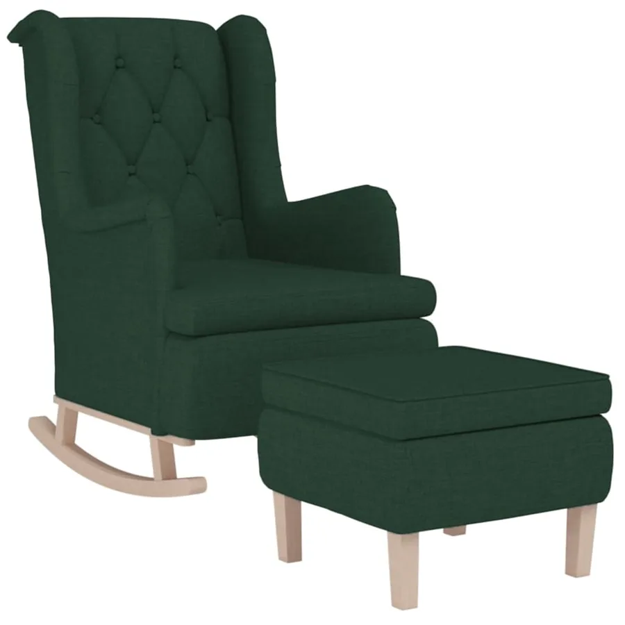 Fauteuil avec pieds à bascule et tabouret Vert foncé Tissu - 3