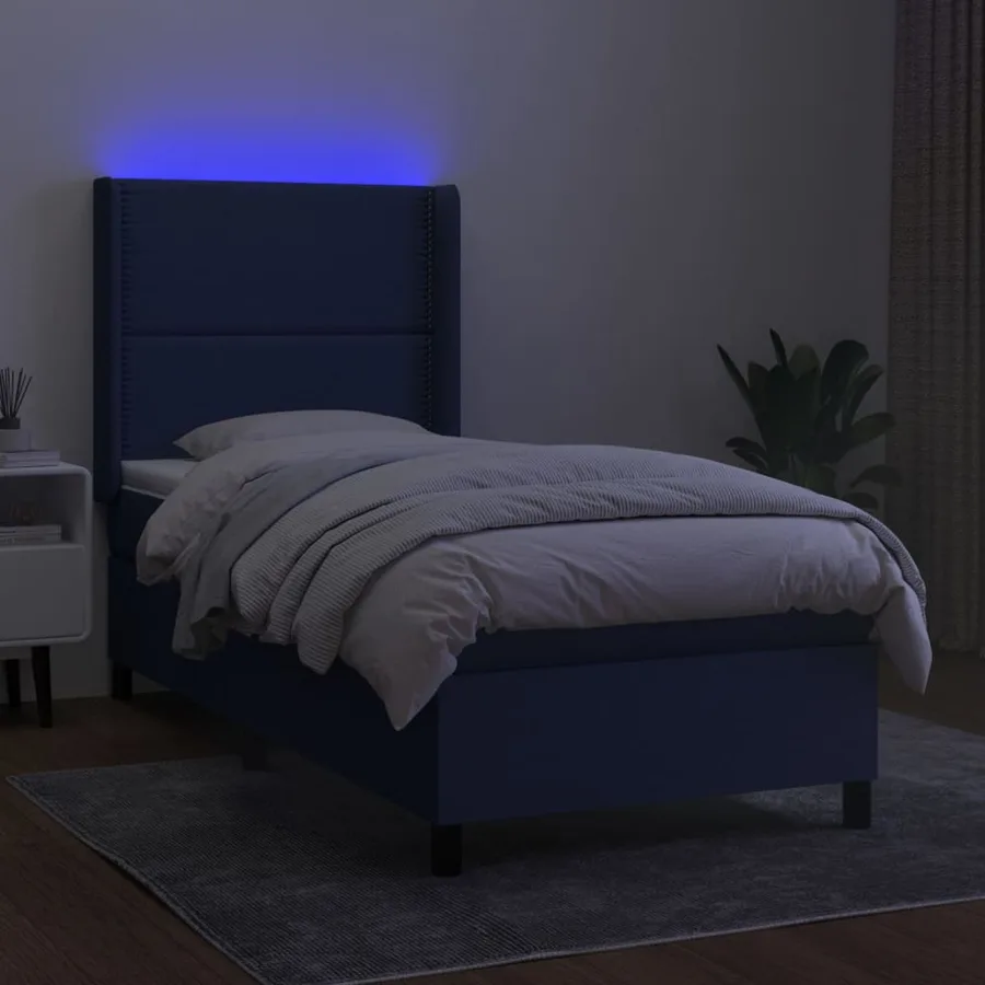 Sommier à lattes de lit matelas LED Bleu 90x200 cm Tissu - 3