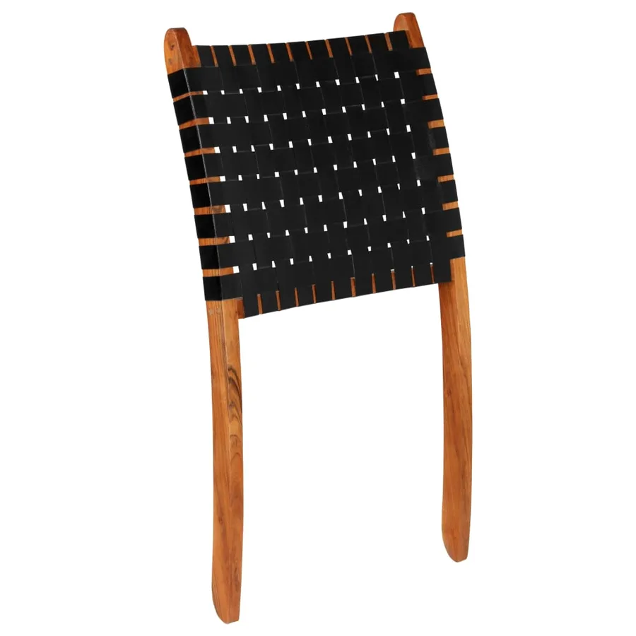 Chaise pliable bandes croisées noir cuir véritable - 10