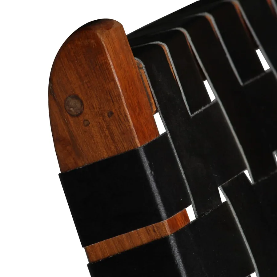 Chaise pliable bandes croisées noir cuir véritable - 4