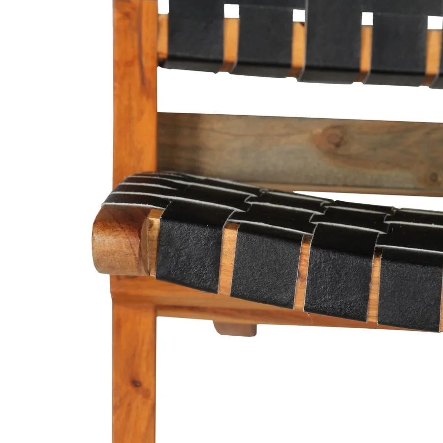 Chaise pliable bandes croisées noir cuir véritable - 6
