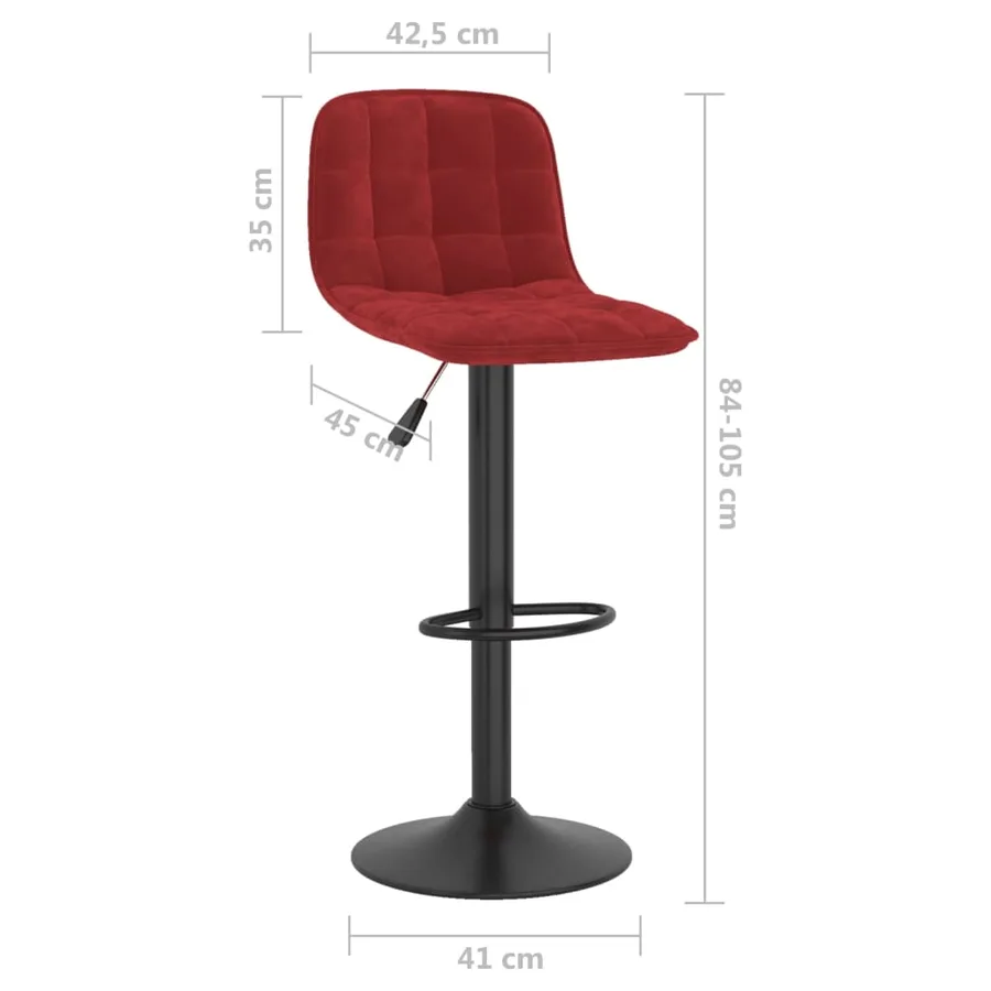 Tabourets de bar lot de 2 rouge bordeaux velours - 10