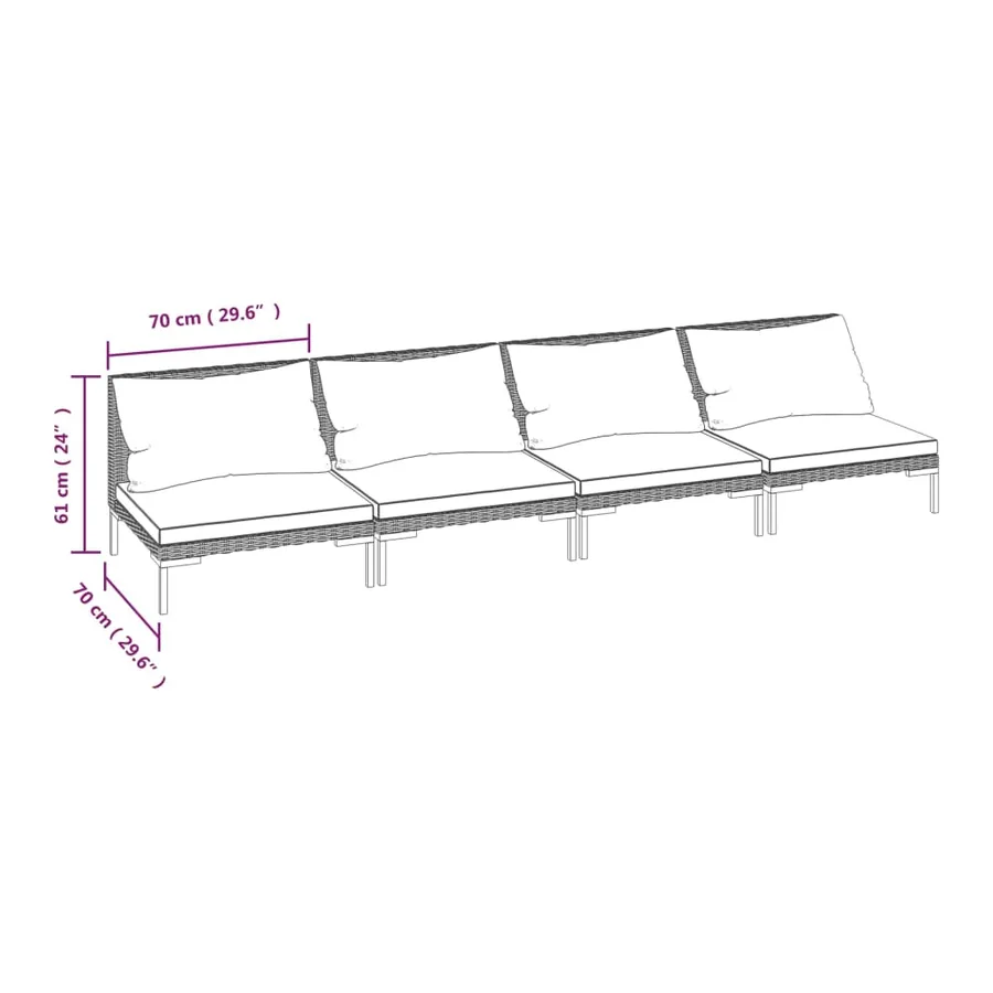 Salon de jardin 4 pcs avec coussins Résine tressée Gris foncé - 5