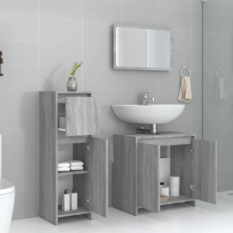 Ensemble de meubles de salle de bain 3 pcs Sonoma gris - 3