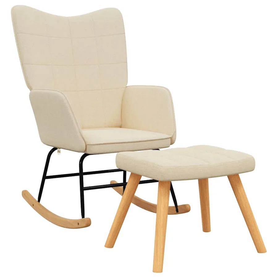 Chaise à bascule avec tabouret Crème Tissu - 2