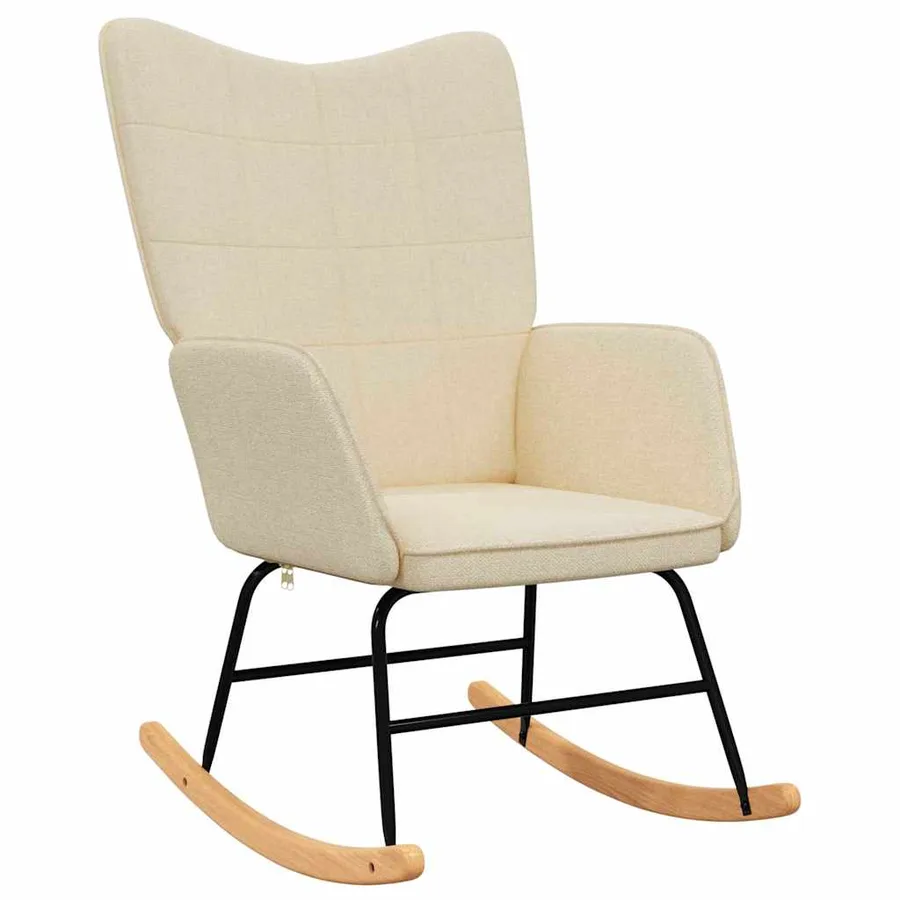 Chaise à bascule avec tabouret Crème Tissu - 4