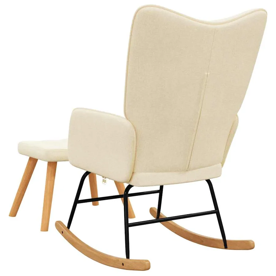 Chaise à bascule avec tabouret Crème Tissu - 6