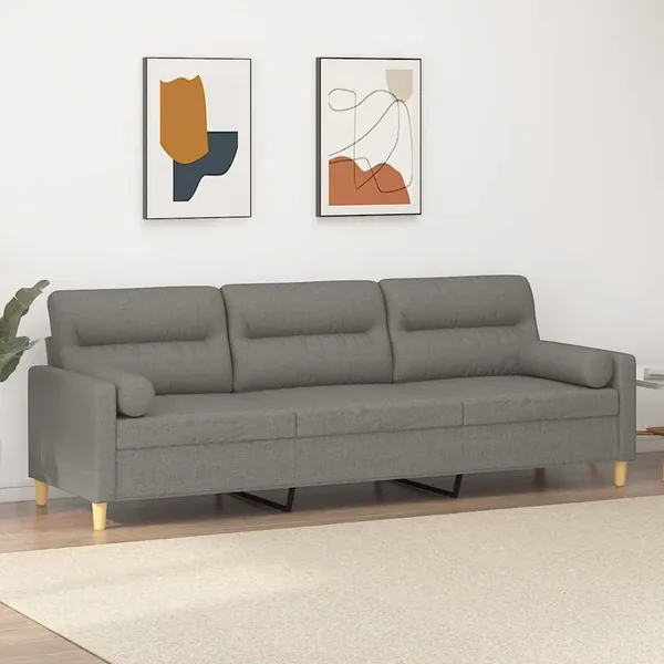 Canapé 3 places et oreillers et coussins Gris foncé 210cm Tissu