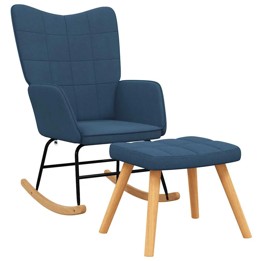 Chaise à bascule avec tabouret Bleu Tissu - 2