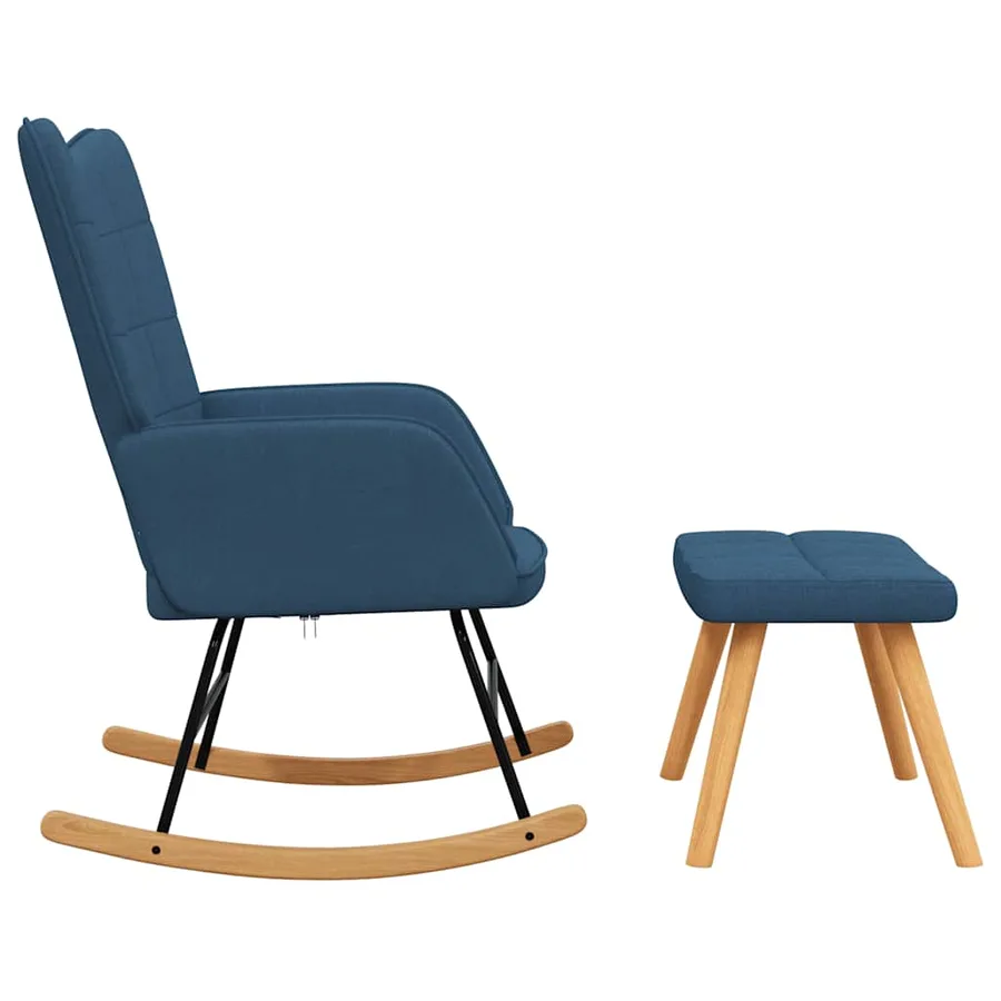Chaise à bascule avec tabouret Bleu Tissu - 5