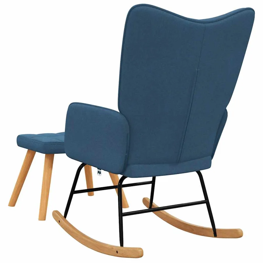 Chaise à bascule avec tabouret Bleu Tissu - 6