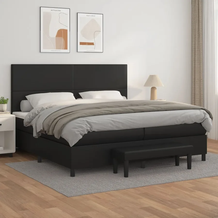 Sommier à lattes de lit avec matelas Noir 200x200 cm Similicuir