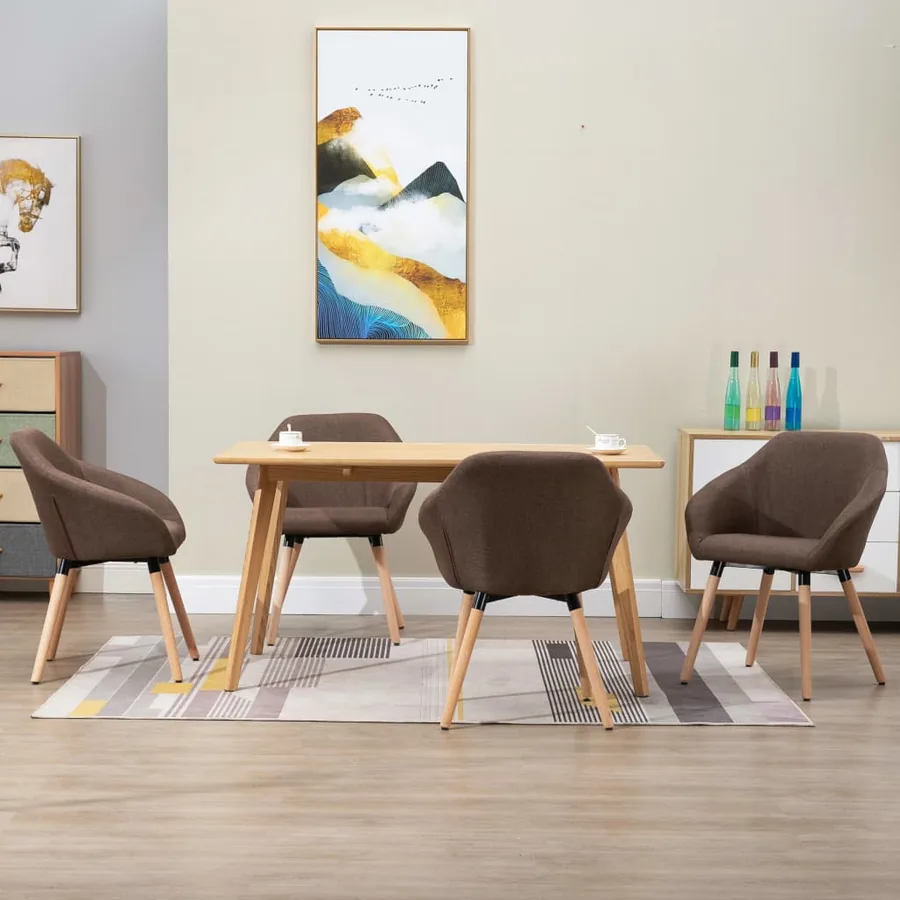 Chaises à manger lot de 4 marron tissu