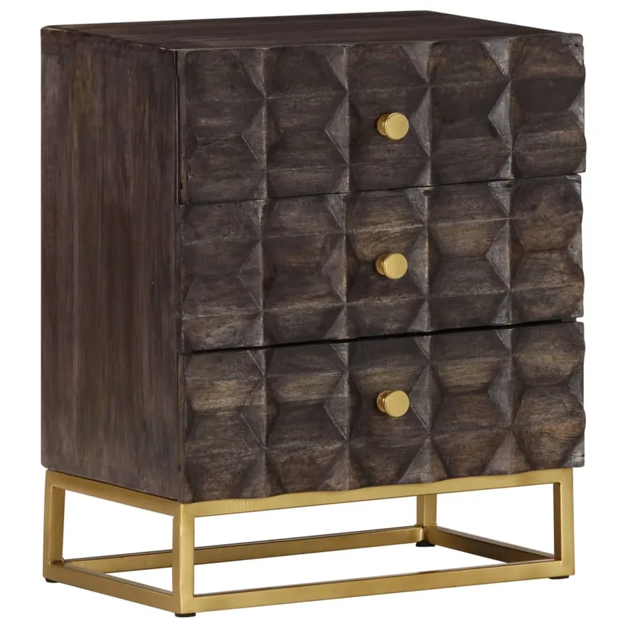 Table de chevet Noir 40x30x50 cm Bois de manguier massif - 12