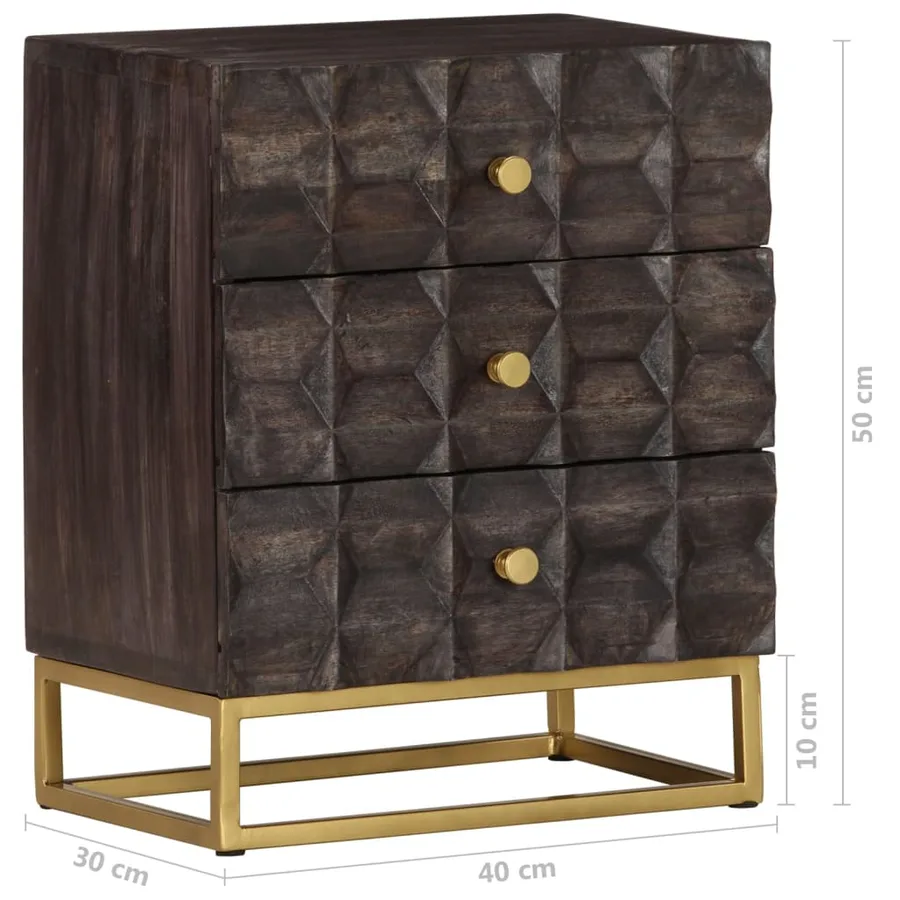 Table de chevet Noir 40x30x50 cm Bois de manguier massif - 8