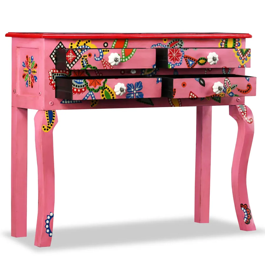 Table console Bois de manguier massif Rose Peint à la main - 2