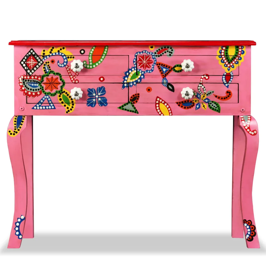 Table console Bois de manguier massif Rose Peint à la main - 3