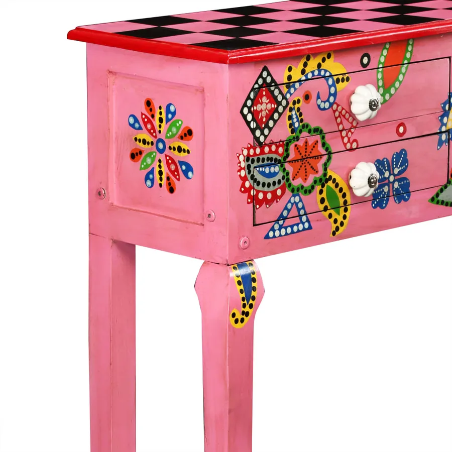 Table console Bois de manguier massif Rose Peint à la main - 4
